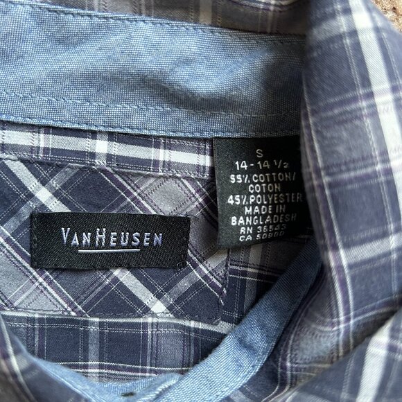 Van Huesen Blue White Plaid Button Down Long Sleeve Size Small - Picture 3 of 5